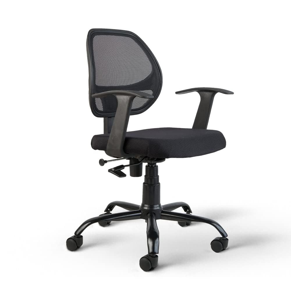 SmileSellers ARROW Ergonomic Mesh Mid-Back Office Chair with Adjustable Height, Tilt Lock, Cushioned Seat & Heavy-Duty Metal Base | Revolving Desk Chair for Home, Study & Office Use