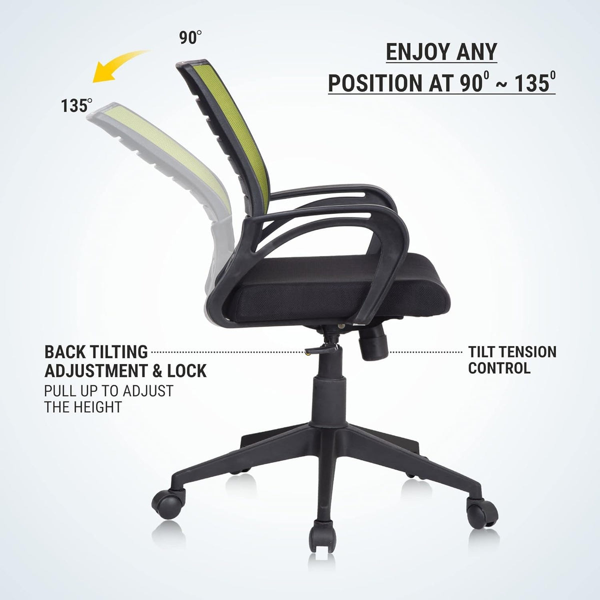 SmileSellers Boom Ergonomic Mesh Mid-Back Office Chair with Adjustable Height, Tilt Lock, Cushioned Seat & Heavy-Duty Revolving Base | Comfortable Desk Chair for Work from Home, Study & Office Use
