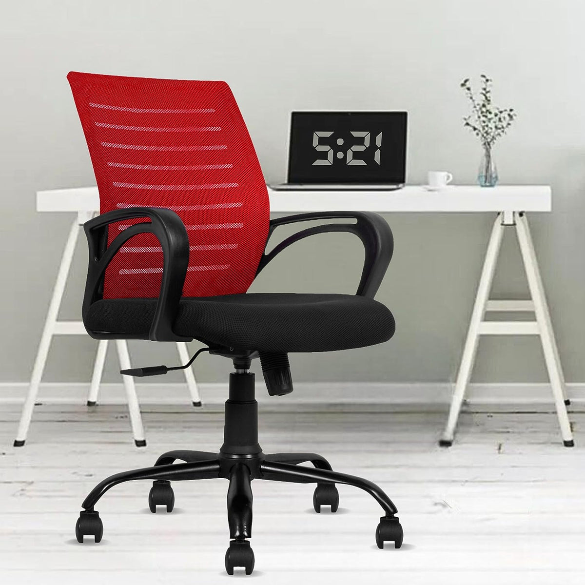 SmileSellers Boom Ergonomic Mesh Mid-Back Office Chair with Adjustable Height, Tilt Lock, Cushioned Seat & Heavy-Duty Revolving Base | Comfortable Desk Chair for Work from Home, Study & Office Use