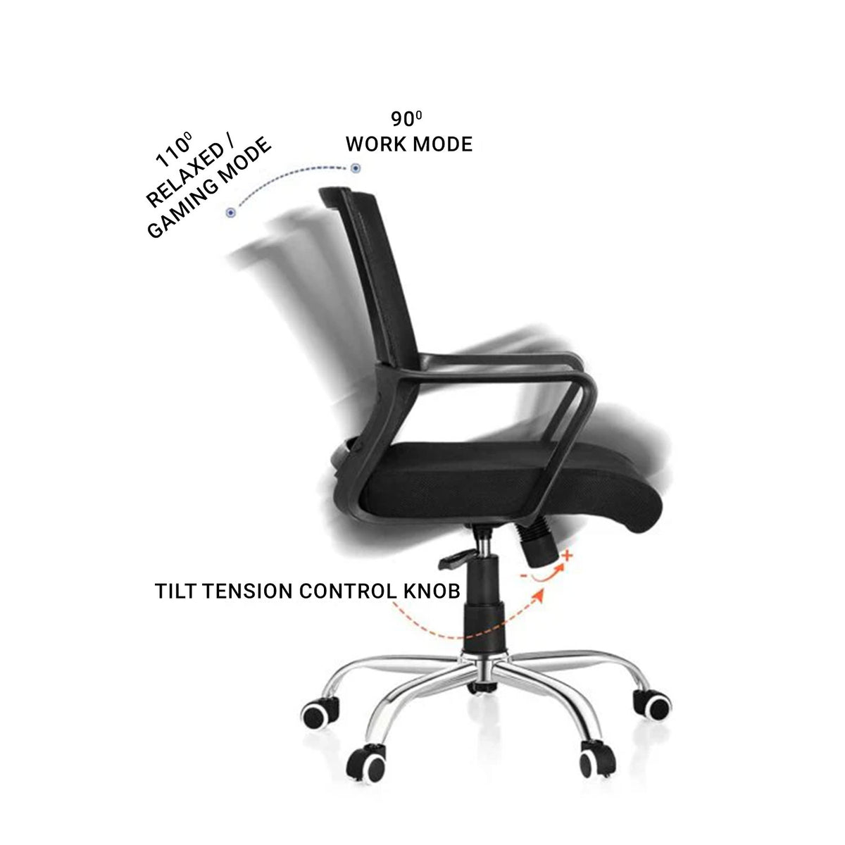 SmileSellers Chorus Nylon Mesh Mid-Back Ergonomic Desk Office Chair with Tilting Mechanism, Comfortable Seat, and Revolving Heavy Duty Metal Base | Ideal for Work from Home & Study