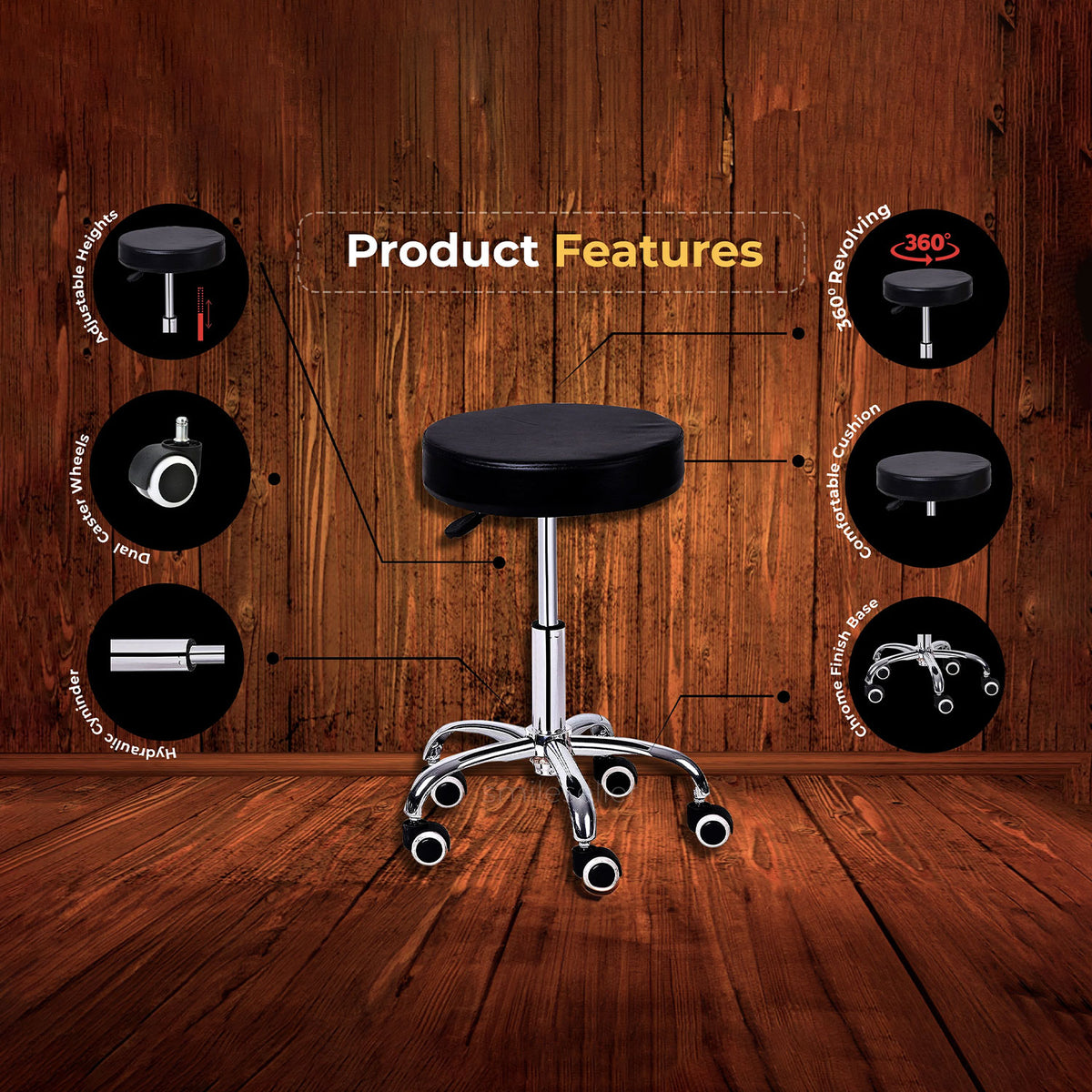 SmileSellers Height-Adjustable revolving Stool | Great for use in Salons, Bar, Schools, Hospital, Offices, Warehouses, Home or Garage | Height extendable from 16 inch to 22inch (White)