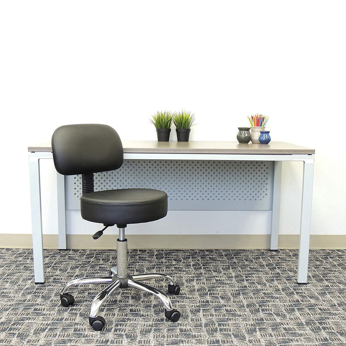 SmileSellers Mid Back Revolving Height Adjustable Office Stool with Strong Nylon Base, 360° Swivel, and Comfortable Cushion for Home & Workspaces (Black)