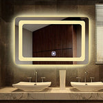 SmileSellers Glam Glass LED Bathroom Mirror With Warm Light + White Light + Cool Day Light-Wall Mounted Backlit- 24x18Inch, For Home Office Decor