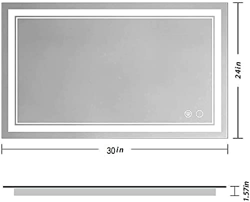 SmileSellersLED Rectangular Wall Mirror with Imported Touch Sensor, Front Light & 3 Color Modes | Framed Glass Mirror With Defoggerfor Bathroom, Bedroom & Vanity (30x24 Inch, Wall Mounted)