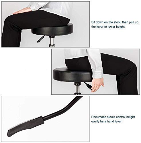 Height-Adjustable revolving Stool with 360-degree pivoting caster wheels |great for use in Salons, Bar, Schools, Hospital, Offices, Warehouses, Home or garage | black coloured | height extendable from 17 inch to 22 inch