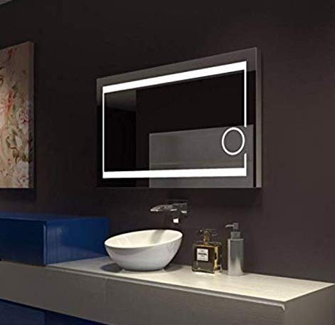 SmileSellers Glass LED Wall Mirror with Touch Sensor, Warm Light, Cool Day Light & Dimmer | Premium Framed Rectangular Bathroom, Bedroom & Living Room Mirror (24x18 Inch,3Light)