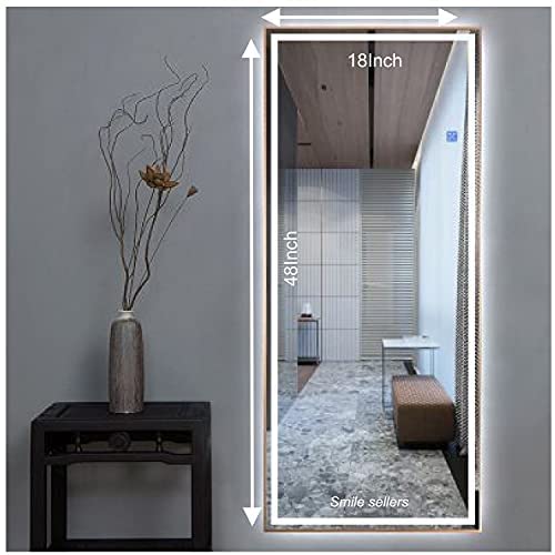 SmileSellers Glass 3D Beautiful Modern Designed LED Glass Mirror With White light +Warm Light+ Cool Day Light + DimmerLED Mirror (18x48)
