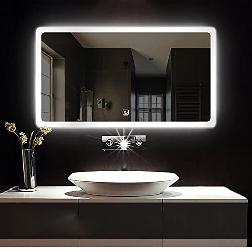Designer Led Wall Mirror With Imported Touch Sensor + Dimmer + Single Click White + Cool Day Light + Warm Light Led Wall Mirror for Bathroom, Bedroom, Drawing Room, Washbasin