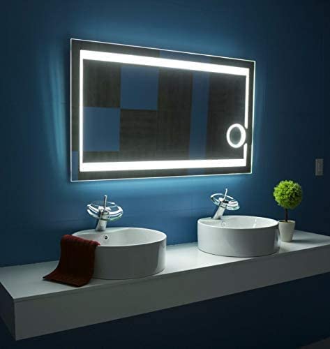 SmileSellers Glass LED Wall Mirror with Touch Sensor, Warm Light, Cool Day Light & Dimmer | Premium Framed Rectangular Bathroom, Bedroom & Living Room Mirror (24x18 Inch,3Light)