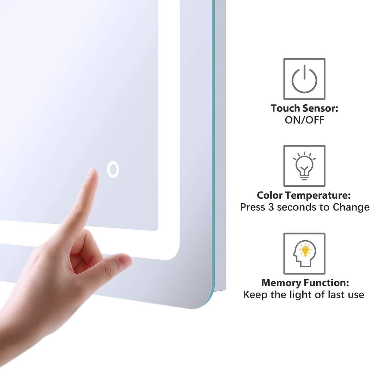 SmileSellers Glass LED Wall Mirror with Touch Sensor, Warm Light, Cool Day Light & Dimmer | Premium Framed Rectangular Bathroom, Bedroom & Living Room Mirror (24x18 Inch,3Light)