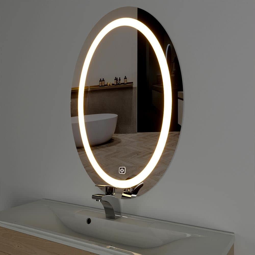 SmileSellersLED Oval Wall Mirror with Touch Sensor, Warm Light, Cool Day Light & White Light | Modern Backlit Bathroom, Bedroom & Living Room Mirror (24x18 Inch,Framed)