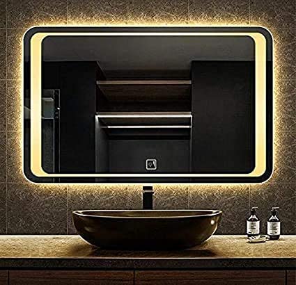 SmileSellers LED Rectangular Wall Mirror with Warm Light & Backlit Illumination | Framed Glass Mirror for Bathroom, Bedroom, Office & Home Décor (24x36 Inch, Wall Mounted)