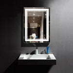 SmileSellers Glass LED Wall Mirror with Touch Sensor, Warm Light, Cool Day Light & Dimmer | Premium Framed Rectangular Bathroom, Bedroom & Living Room Mirror (24x18 Inch, 3 Light)