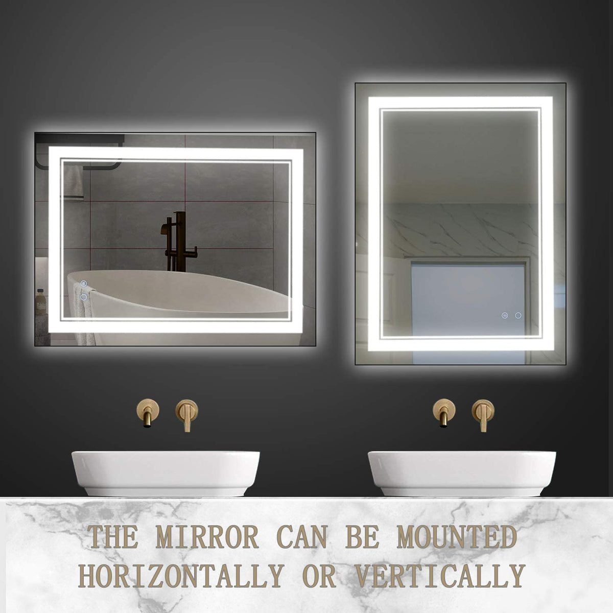 SmileSellers Glass LED Wall Mirror with Touch Sensor, Warm Light, Cool Day Light & Dimmer | Premium Framed Rectangular Bathroom, Bedroom & Living Room Mirror (24x18 Inch, 3 Light)