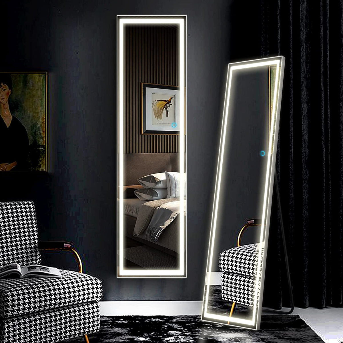 SmileSellers Glass 3D Beautiful Modern Designed LED Glass Mirror With White light +Warm Light+ Cool Day Light + DimmerLED Mirror (18x48)