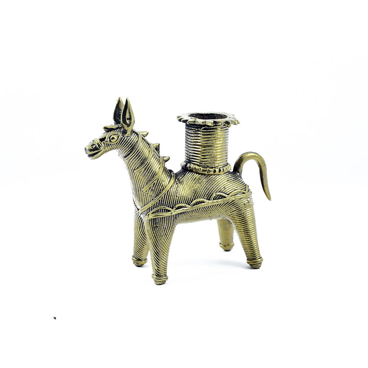 SmileSellers Horse candel stand'Handmade Brass Candle Holder Show Piece In Dokra Art