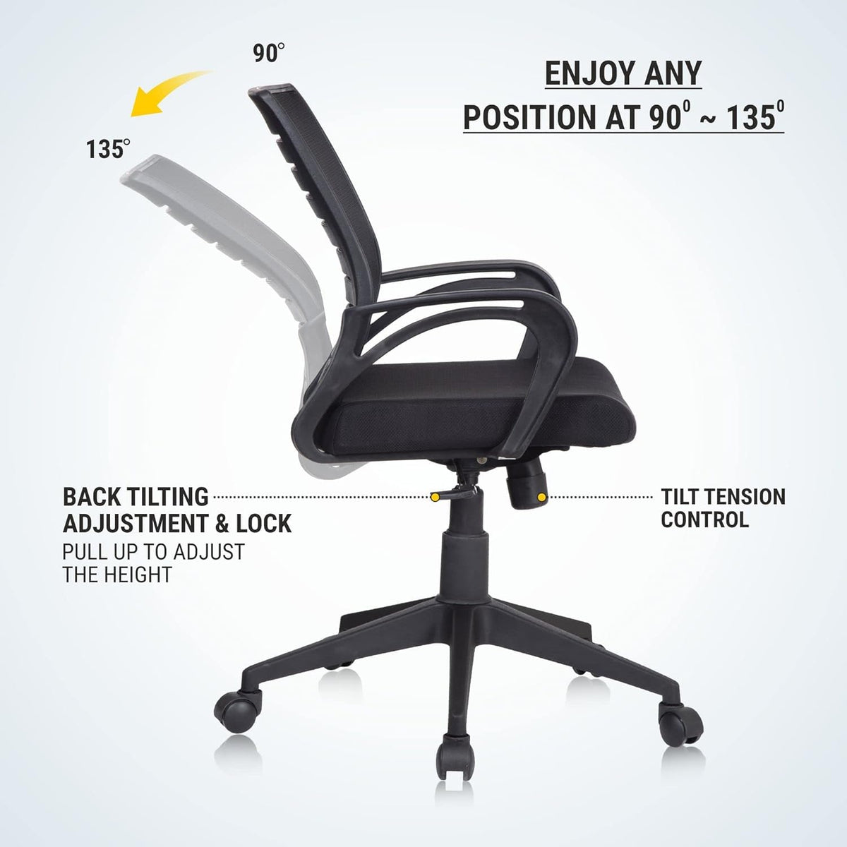 SmileSellers Boom Mesh Mid-Back Ergonomic Desk Office Chair with Tilting Mechanism, Comfortable Seat, and Revolving Heavy Duty Metal Base | Ideal for Work from Home & Study