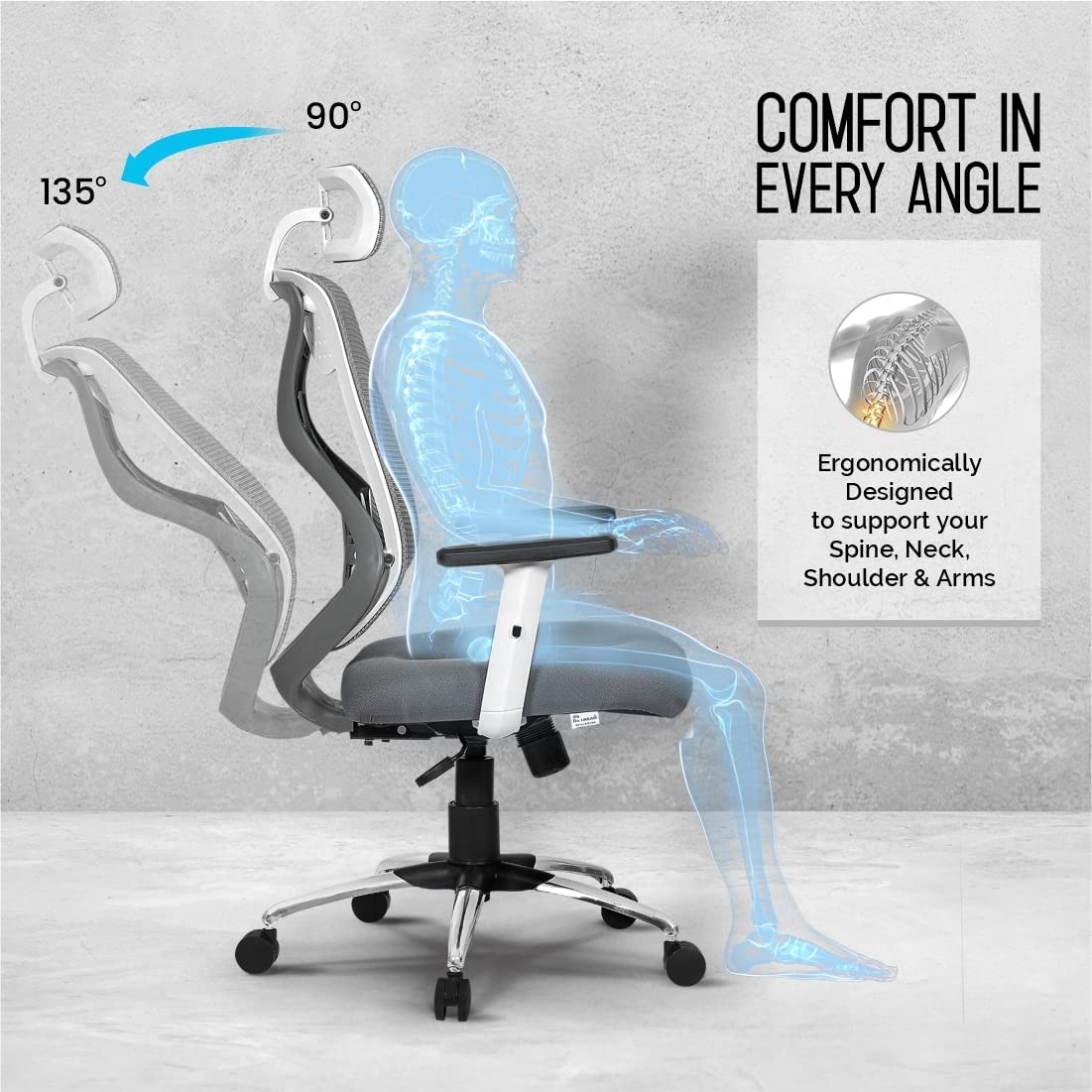 SmileSellers Hector Multi-Purpose Gaming Chair, High Back Mesh Ergonomic Office Chair, Desk Chair with 2D Adjustable Armrests, Smart Synchro Multi-Tilt Lock Mechanism | No Seat Slider
