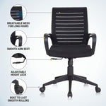 SmileSellers Boom Ergonomic Mesh Mid-Back Office Chair with Adjustable Height, Tilt Lock, Cushioned Seat & Heavy-Duty Revolving Base | Comfortable Desk Chair for Work from Home, Study & Office Use