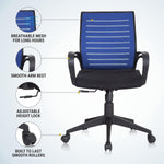 SmileSellers Boom Ergonomic Mesh Mid-Back Office Chair with Adjustable Height, Tilt Lock, Cushioned Seat & Heavy-Duty Revolving Base | Comfortable Desk Chair for Work from Home, Study & Office Use
