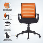 SmileSellers Boom Ergonomic Mesh Mid-Back Office Chair with Adjustable Height, Tilt Lock, Cushioned Seat & Heavy-Duty Revolving Base | Comfortable Desk Chair for Work from Home, Study & Office Use