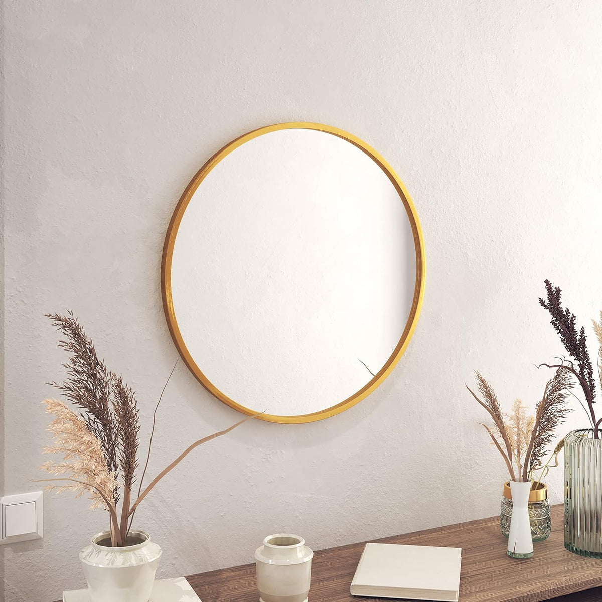 SmileSellers Metal Decorative HD Clear Mirror Wall Mount Round Wall Mirror 24"x24" for Bedroom, Home Decor, wash Basin, Vanity, Makeup, Bathroom