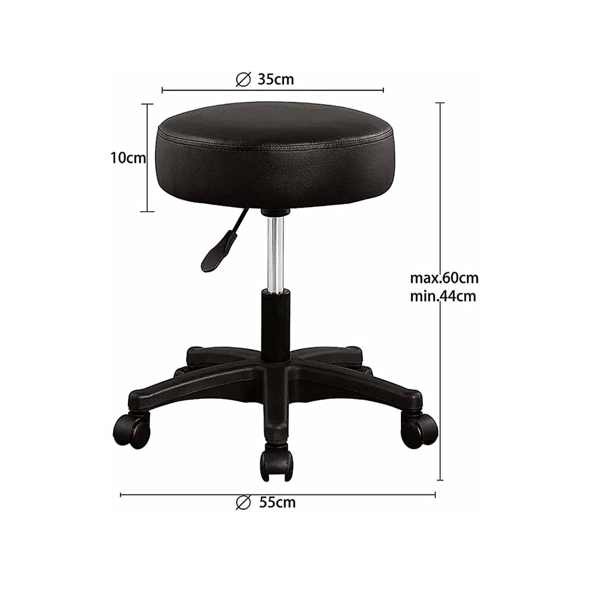 SmileSellers Height-Adjustable revolving Stool with 360-degree pivoting caster wheels |great for use in Salons, Bar, Schools, Hospital, Offices, Warehouses, Home or garage | black coloured | height extendable from 17 inch to 22 inch