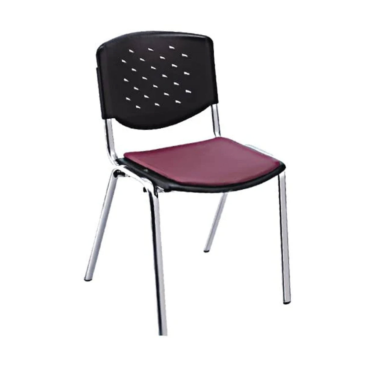 SmileSellers Visitor Chair for | Office | Home | Study | Restaurant | Café Without arm Rest with Steel Four Leg Frame and Cushioned seat Back is PVC