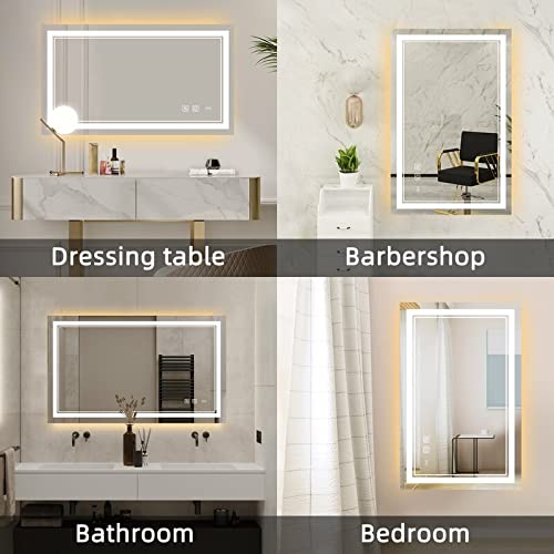 SmileSellers Modern & Contemporary LED Lighted Anti-Fog Bathroom Vanity Mirror with 3 Colors Dimmable Light 24x40 Inches
