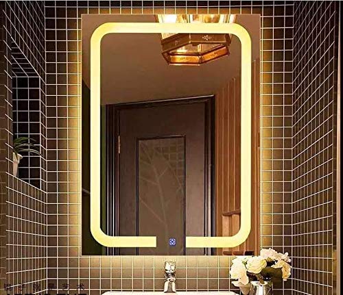 Led Wall Mirror with Imported Touch Sensor Led Mirror + Long Press Dimmer + 2 Touch Warm Light + White Light Led Mirror for Bathroom , Drawing Room (24x18 Inch)