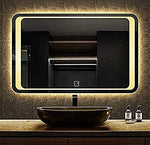 SmileSellers LED Rectangular Wall Mirror with Warm Light & Backlit Illumination | Framed Glass Mirror for Bathroom, Bedroom, Office & Home Décor (24x36 Inch, Wall Mounted)