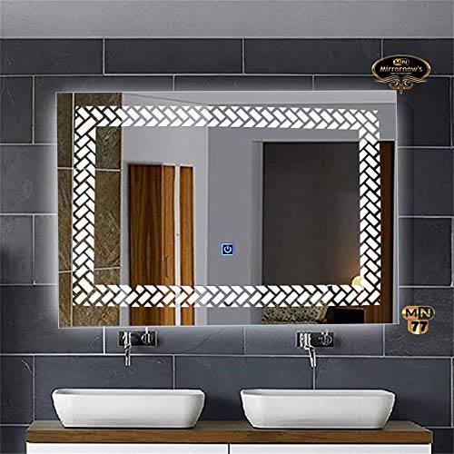 smilesellers Glass Imported Touch Sensor LED Bathroom MirrorGlam Glass LED Bathroom Mirror With Warm Light + White Light + Cool Day Light -Wall Mounted Backlit (24x36 Inches)