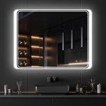 SmileSellers Glam Glass LED Bathroom Mirror withWarm Light + White Light + Cool Day Light-Wall Mounted Backlit-24x18 Inch, For Home office Decor