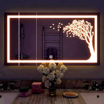 SmileSellers Glass LED Wall Mirror with Touch Sensor, Warm Light, Cool Day Light & Dimmer | Premium Framed Rectangular Bathroom, Bedroom & Living Room Mirror (24x18 Inch, 3 Light)