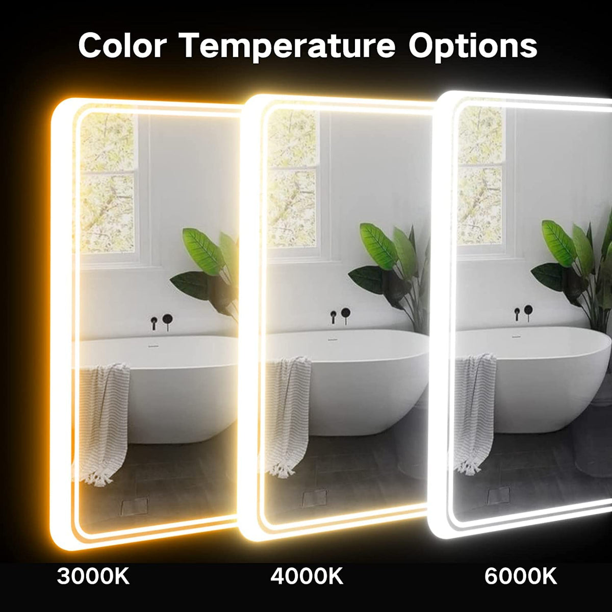 SmileSellers Glam Glass LED Bathroom Mirror withWarm Light + White Light + Cool Day Light-Wall Mounted Backlit-24x18 Inch, For Home office Decor