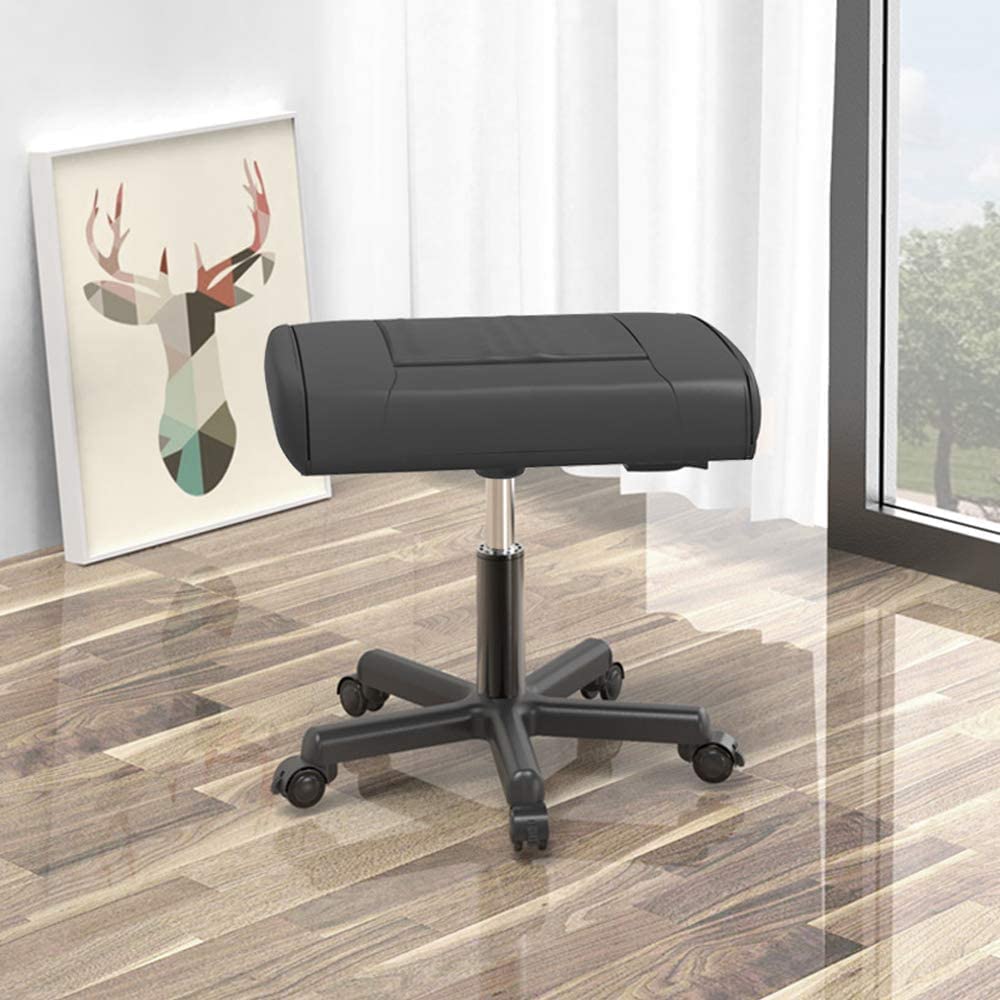 Footstool with Wheels Rolling Under Desk Leg Rest Ottoman for Home Office,  Black