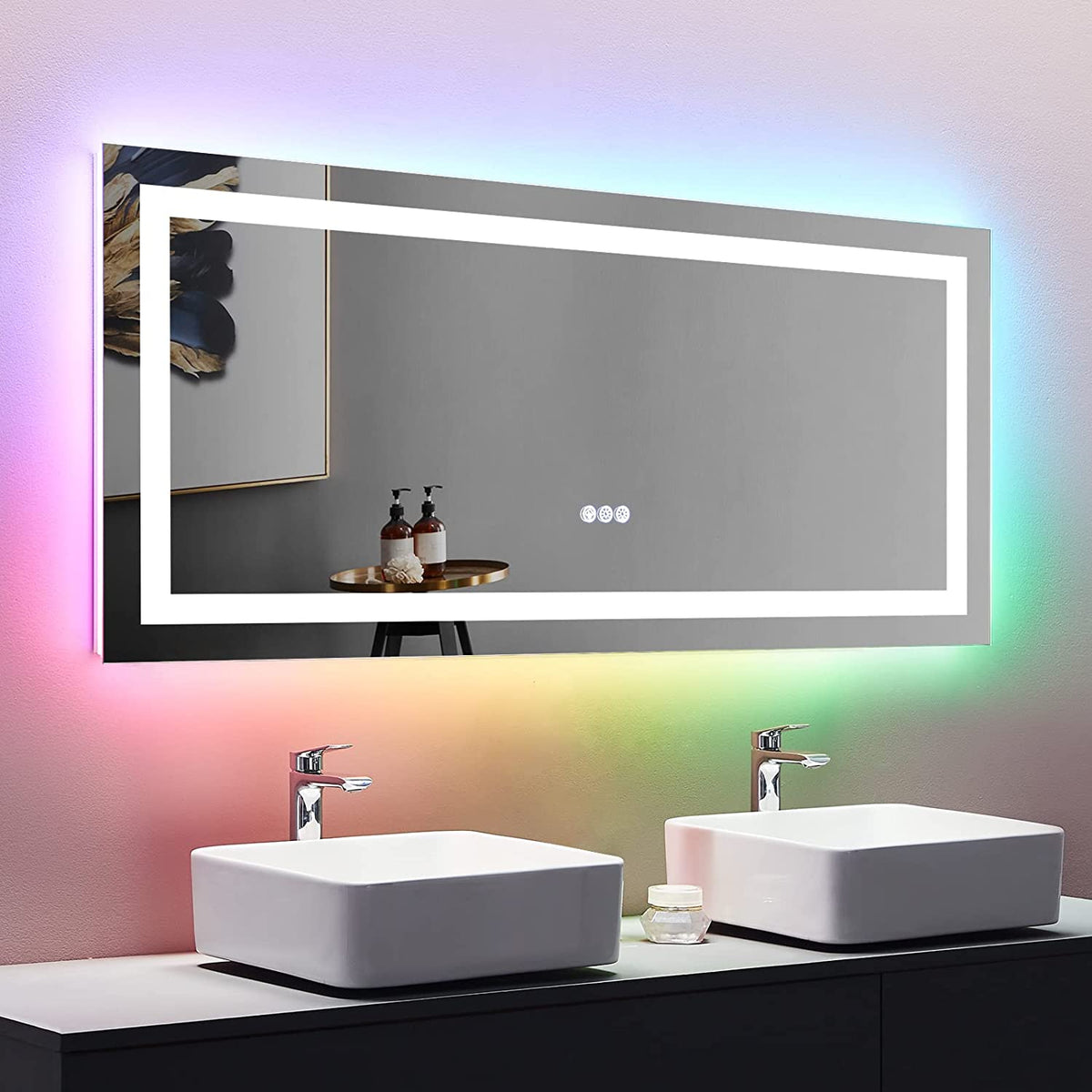 SmileSellers Modern & Contemporary LED Lighted Anti-Fog Bathroom Vanity Mirror with 3 Colors Dimmable Light