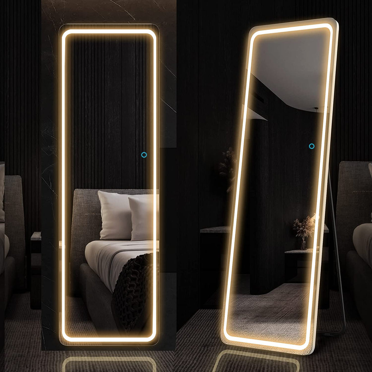 SmileSellers Glass 3D Beautiful Modern Designed LED Glass Mirror With White light +Warm Light+ Cool Day Light + DimmerLED Mirror (18x48)