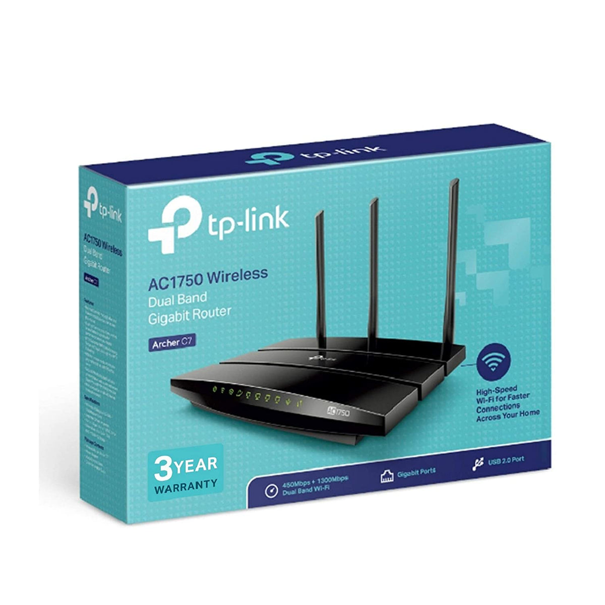 TP-Link Archer C7 AC1750 Dual Band Gigabit Wireless Cable Router, Wi-Fi Speed Up to 1300 Mbps/5 GHz + 450 Mbps/2.4 GHz, 4 Gigabit LAN Ports, 1 USB Port, Qualcomm Chipset