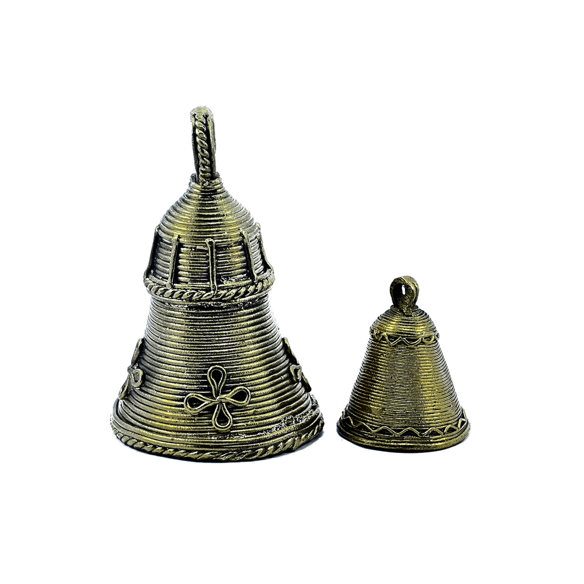 SmileSellers Dokra Hanging pooja Bell ' Handmade Brass Decorative Pooja Bell In Dhokra Art (set of 2 )