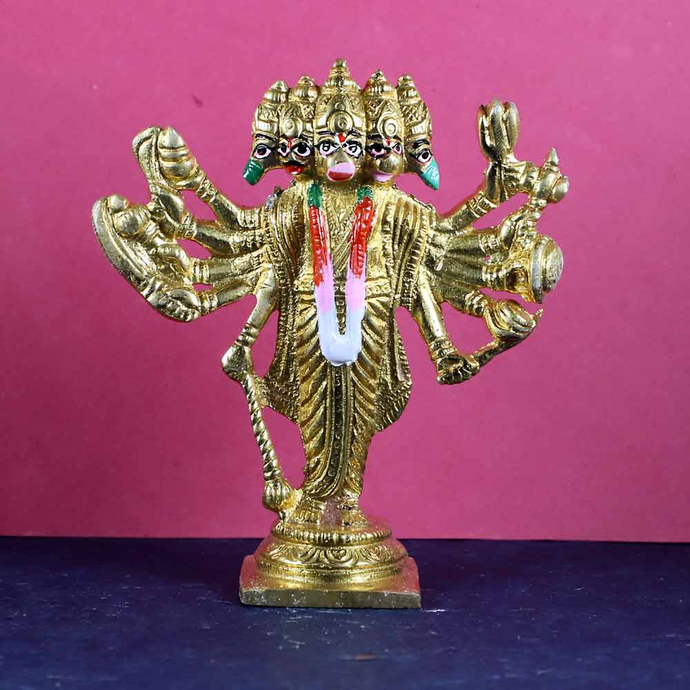 SmileSellers Pancha mukhi Hanuman brass idol beautifully hand crafted desing for home office etc