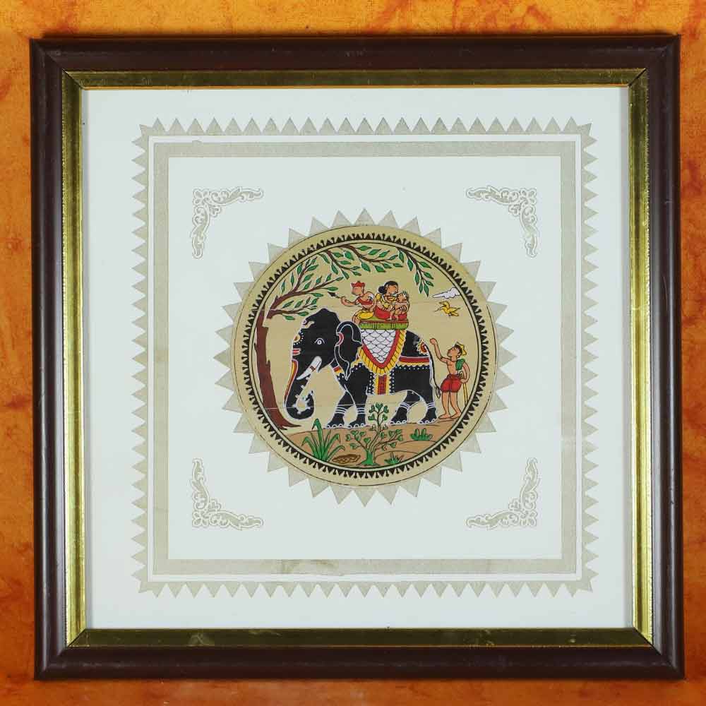 SmileSellers Hand made talapatra design painting with glass and wooden frame