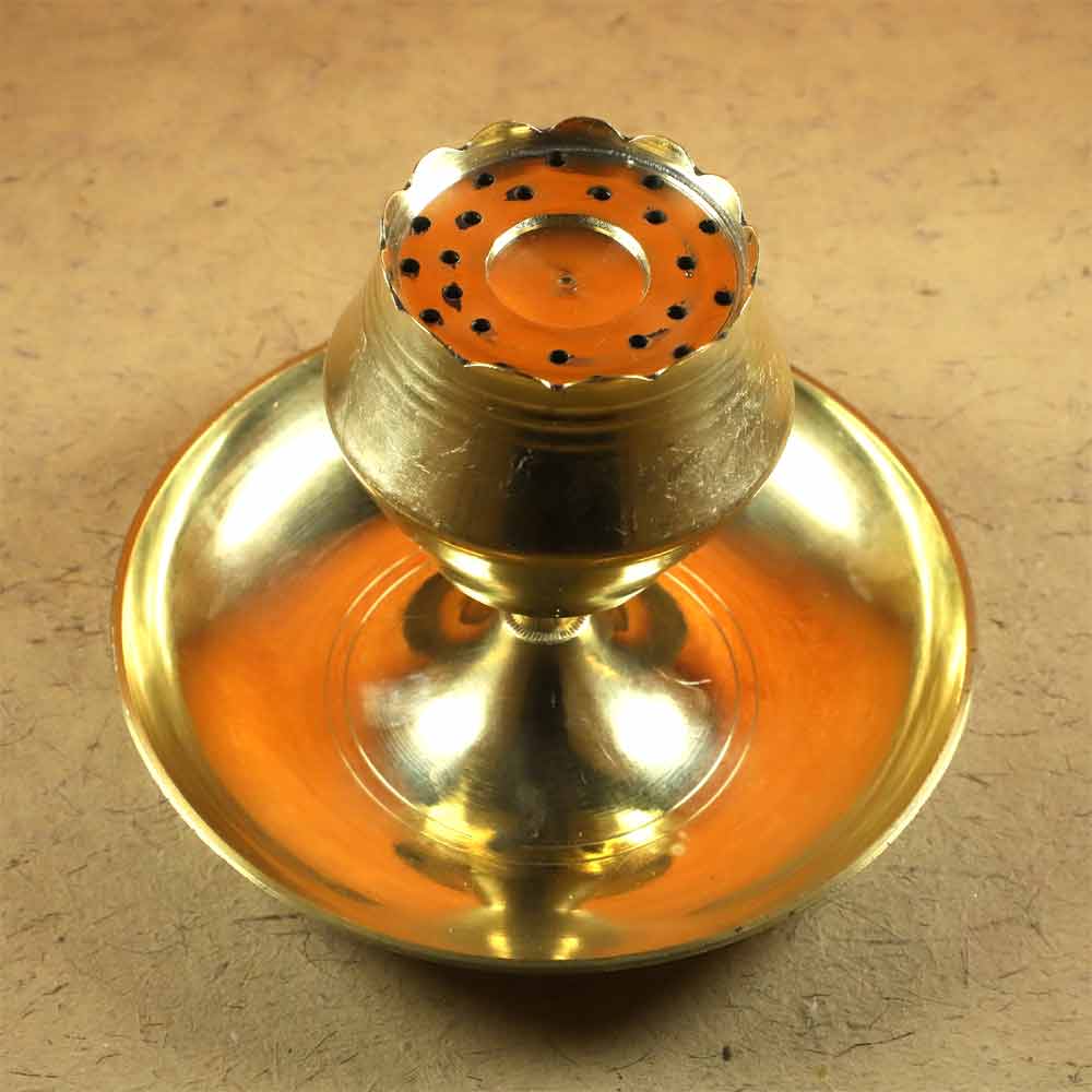 smilesellers Brass Dhoop Batti Stand/ Agarbatti Incense Holder for Pooja Ibadat Ardas Pray Standard Cone Holder/ insences Sticks for Dust and Burn Safty Ash Catcher Agardan Beautifully Hand Made Design Of Brass Puja Agarbati Stand Lotous Design