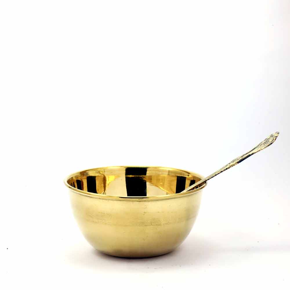 SmileSellers Premium design gold plated Brass Bowl and spoon