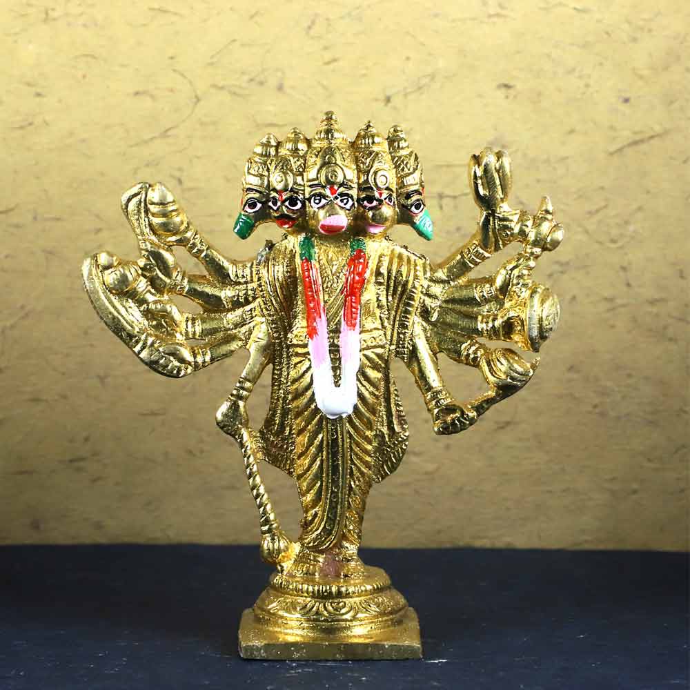 SmileSellers Pancha mukhi Hanuman brass idol beautifully hand crafted desing for home office etc