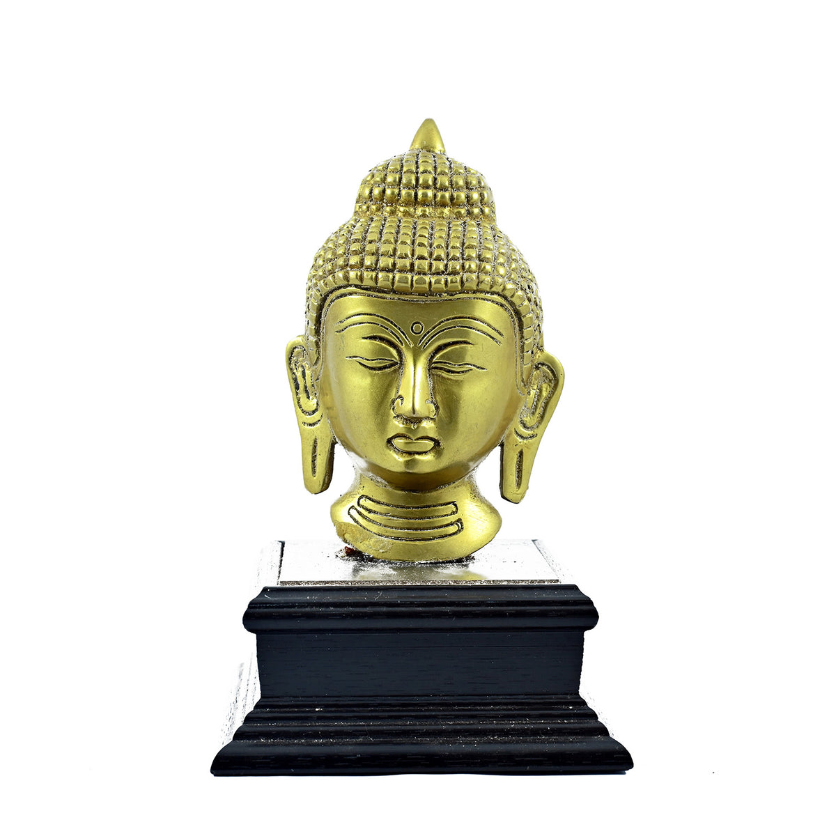 SmileSellers Hand made design of brass Head of Buddha in wooden base