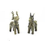SmileSellers Handmade Brass Figurines In Dhokra Art (Set Of 2) ,Horse And Deer Show piece