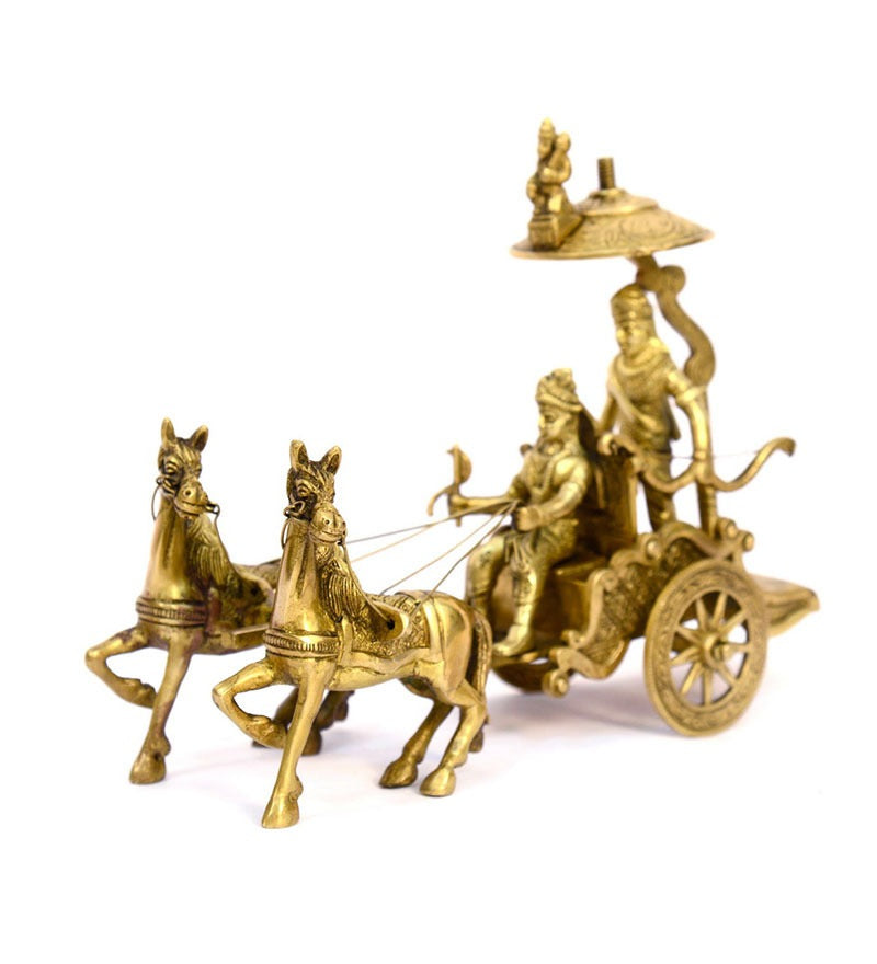 smilesellers Brass krishna arjun chariot in glass box