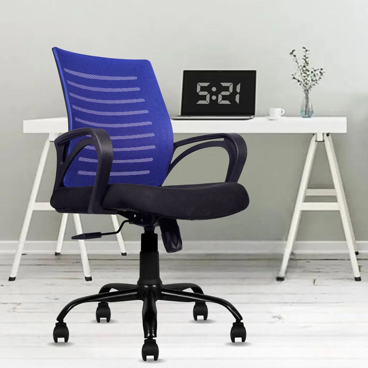 SmileSellers Boom Ergonomic Mesh Mid-Back Office Chair with Adjustable Height, Tilt Lock, Cushioned Seat & Heavy-Duty Revolving Base | Comfortable Desk Chair for Work from Home, Study & Office Use, Blue