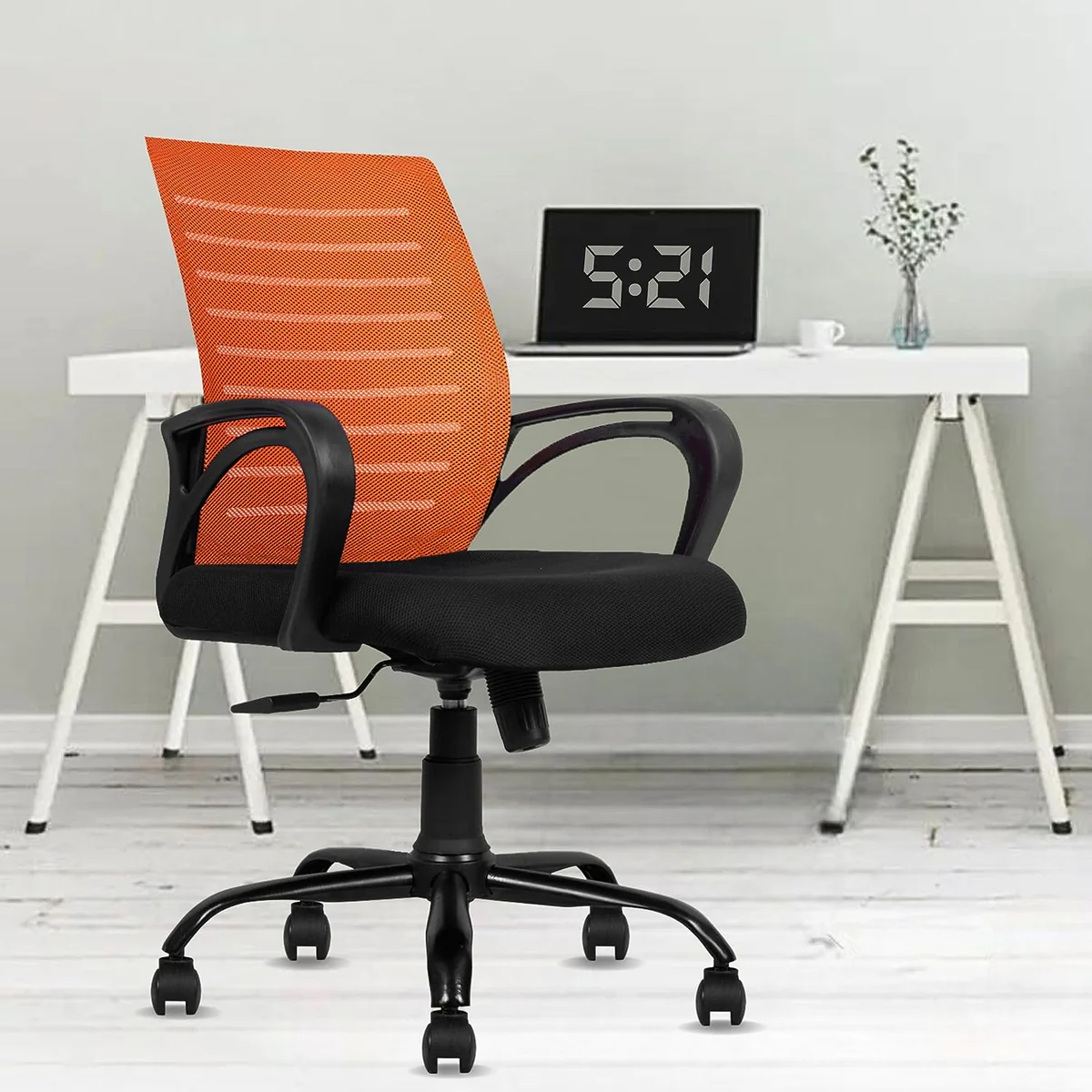 SmileSellers Boom Ergonomic Mesh Mid-Back Office Chair with Adjustable Height, Tilt Lock, Cushioned Seat & Heavy-Duty Revolving Base | Comfortable Desk Chair for Work from Home, Study & Office Use, Orange